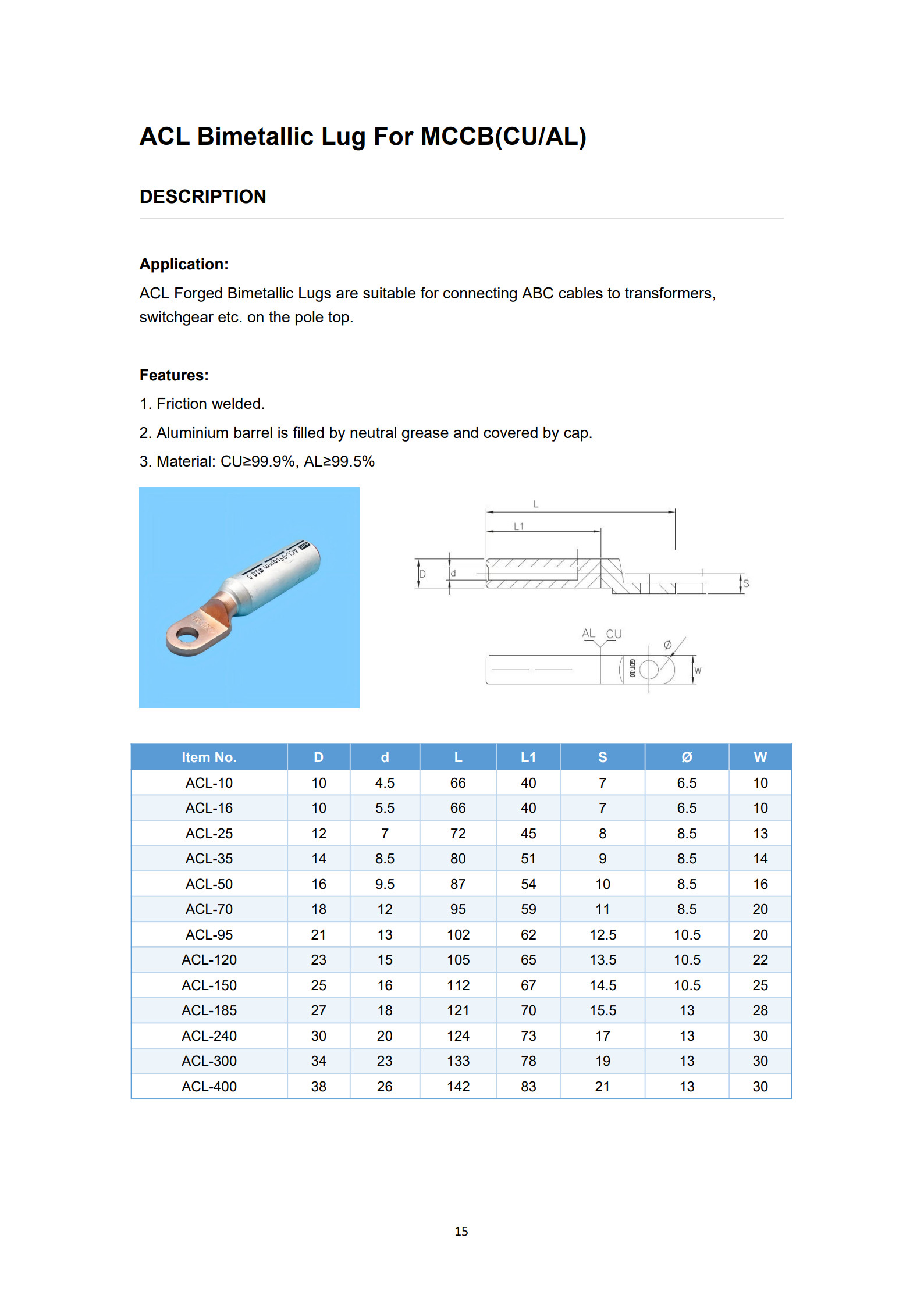 ACL Bolt Type Bimetal Cable Lugs detail 1